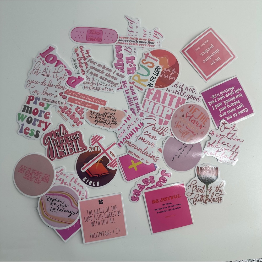 50pc Pink Christian Stickers Bible Verse Faith  Laptop Water Bottle Decal